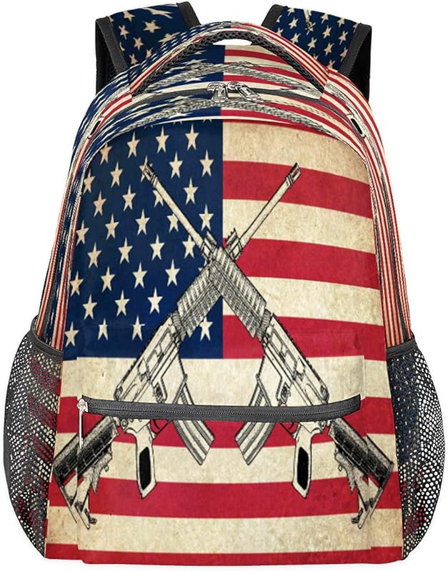 Mochilas femininas com a bandeira americana Daypack Guns para laptop, mochilas para negócios, mochila escolar para estudantes com alça de ombro ajustável, mochila casual para viagem e acampamento, para mulheres e homens, Multicor, Large, Mochilas Daypack Mochilas femininas com a bandeira americana Daypack Guns para laptop, mochilas para negócios, mochila escolar para estudantes com alça de ombro ajustável, mochila casual para viagem e acampamento, para mulheres e homens, Multicor, Large, Mochilas Daypack