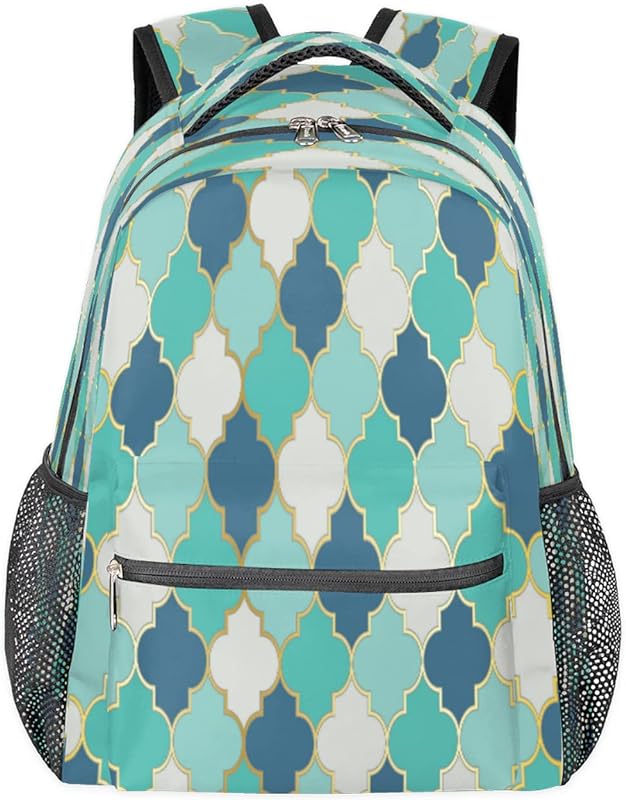 Mochilas marroquinas para mulheres homens, mochila escolar turquesa quadrifólio para meninos e meninas adolescentes, mochilas para laptop para faculdade, mochila de viagem à prova d’água mochila para caminhada, Multicor, Medium