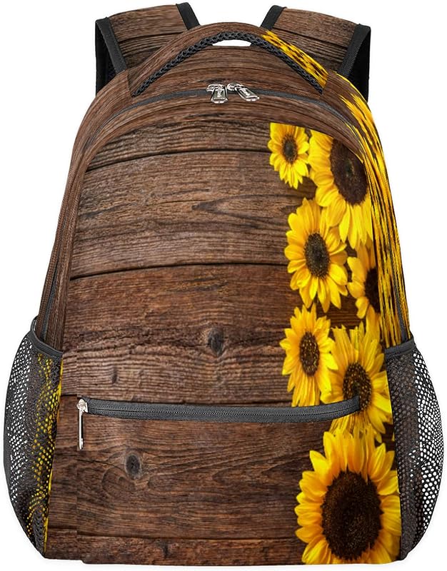 Mochilas de textura de madeira para mulheres e homens, mochila escolar de girassol para meninos e meninas adolescentes, mochilas para laptop para faculdade de trabalho, mochila de viagem à prova d’água mochila para caminhada, Multi