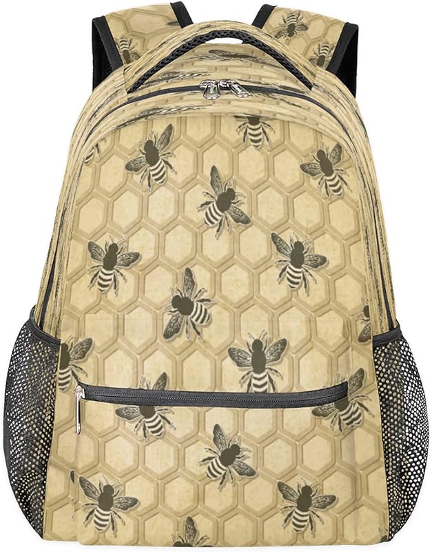 Mochilas femininas para laptop Daypack Bee Hive para negócios, mochila escolar para estudantes com alça de ombro ajustável, mochila casual para viagem e acampamento, para mulheres e homens, Multicor, Large, Mochilas Daypack