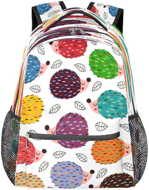 Mochilas coloridas de ouriço para mulheres e homens, mochila escolar de animal arco-íris para meninos e meninas adolescentes, mochilas para laptop para faculdade, mochila de viagem à prova d’água mochila para caminhada, Multicor, Medium