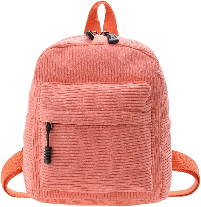 Mochila feminina genérica de veludo cotelê cor sólida outono inverno mochila pequena