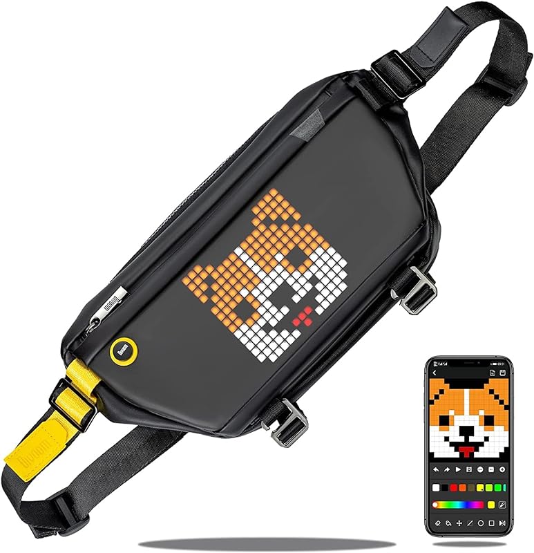 Mochila transversal Pixoo-Slingbag com tela de LED controlada por aplicativo, bolsa de peito à prova d’água com arte em pixel para uso ao ar livre