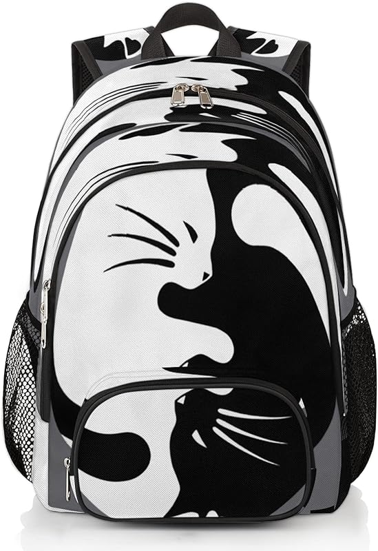 Mochila escolar de gato preto e branco para adolescentes meninos meninas gatos bonitos mochila faculdade mochilas com alça de peito viagem computador mochila casual, Gato 1