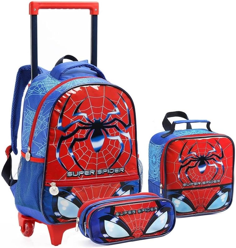 Kit Mochila Infantil Homem Aranha Rodinhas 3 Peças – Mochila Estojo Lancheira SpiderMan