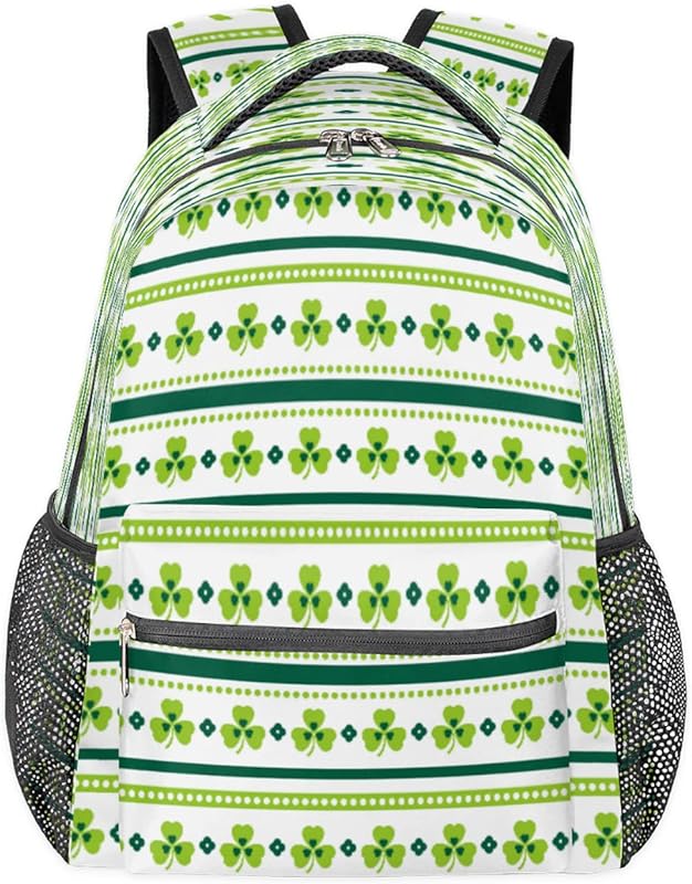Mochilas Lucky Clover para mulheres e homens, mochila escolar listrada com trevo para meninos e meninas adolescentes, mochilas para laptop para faculdade, mochila de viagem à prova d’água para caminhadas, Multicor, Medium