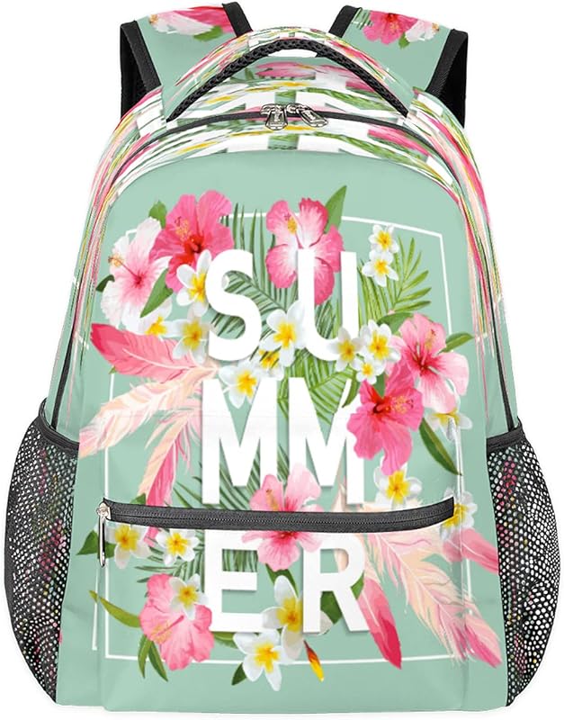 Mochila feminina de verão com plumas de flamingo, mochila escolar para negócios, mochila escolar para estudantes com alça de ombro ajustável, mochila casual para viagem e acampamento, para mulheres e homens, Multicor, Large, Mochilas Daypack