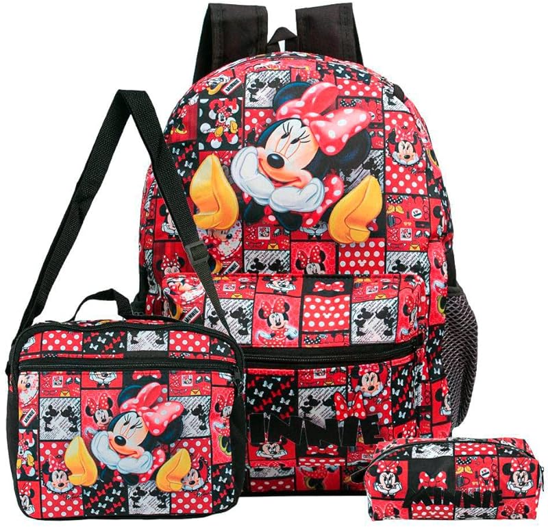 Kit Mochila Infantil Minnie + Lancheira Térmica + Estojo
