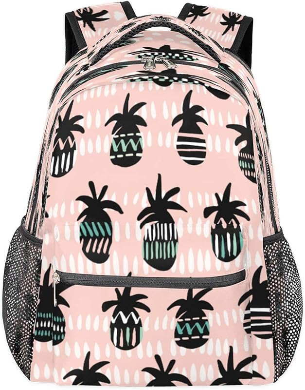 Mochilas femininas com estampa de abacaxi para negócios, mochila escolar para estudantes com alça de ombro ajustável, mochila casual para viagens e acampamento, para mulheres e homens, Multicor, Large, Mochilas Daypack