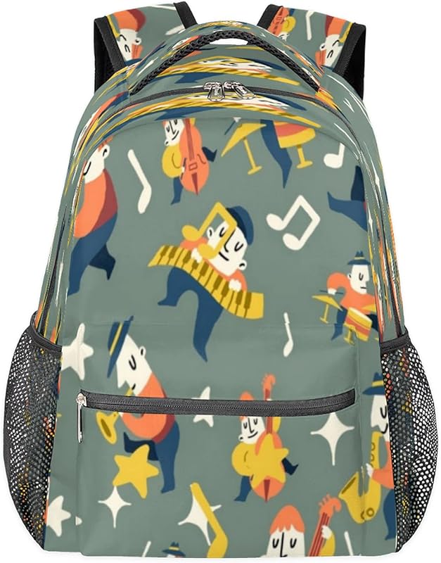 Mochila feminina de piano com notas musicais e estrelas, mochila escolar para negócios, mochila escolar para estudantes com alça de ombro ajustável, mochila casual para viagem e acampamento, para mulheres e homens, Multicor, Large, Mochilas Daypack