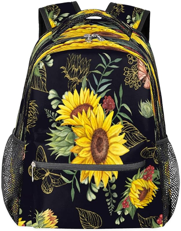 Mochila para mulheres e homens, flor girassol, borboleta, viagem, laptop, mochila à prova d’água, mochila diária com vários bolsos, mochila casual para escola, acampamento, caminhada, trabalho, Multicor, Medium, Mochilas Daypack