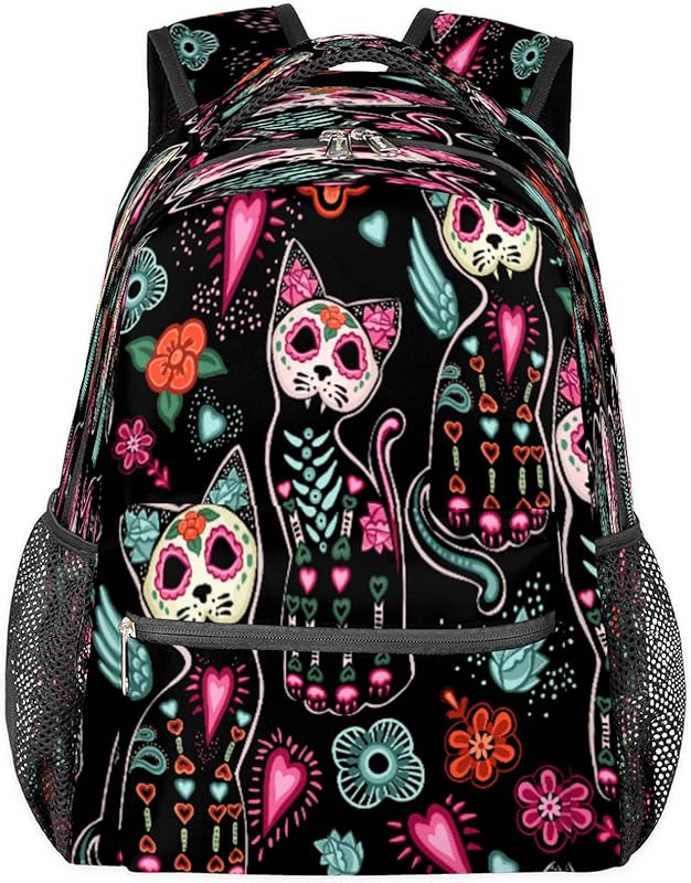 Mochilas de gato de caveira para mulheres e homens, mochila escolar de flor de animal para meninos e meninas adolescentes, mochilas para laptop para faculdade de trabalho, mochila de viagem à prova d’água mochila para livros para caminhadas, Multi