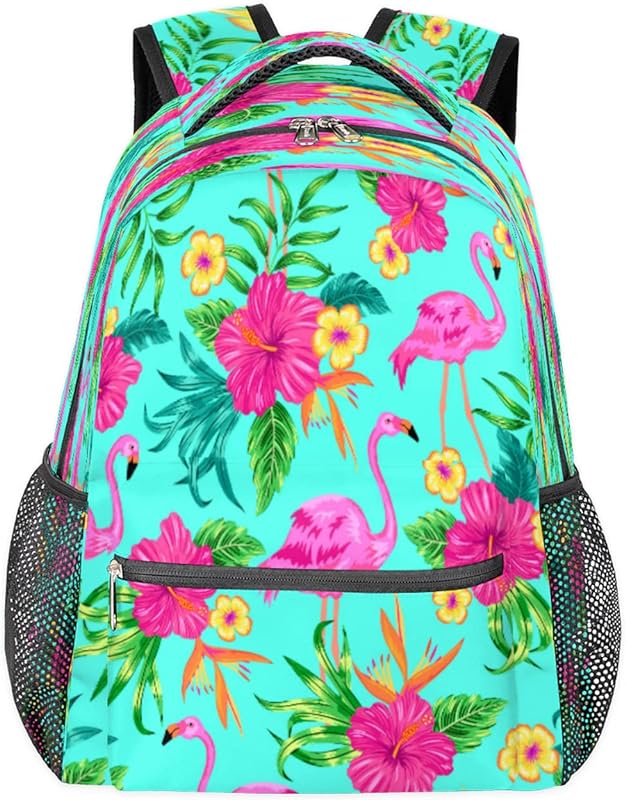 Mochilas de flamingo para mulheres e homens, mochila escolar de flores tropicais para meninos e meninas adolescentes, mochilas para laptop para faculdade, mochila de viagem à prova d’água mochila para caminhada, Multicor, Medium