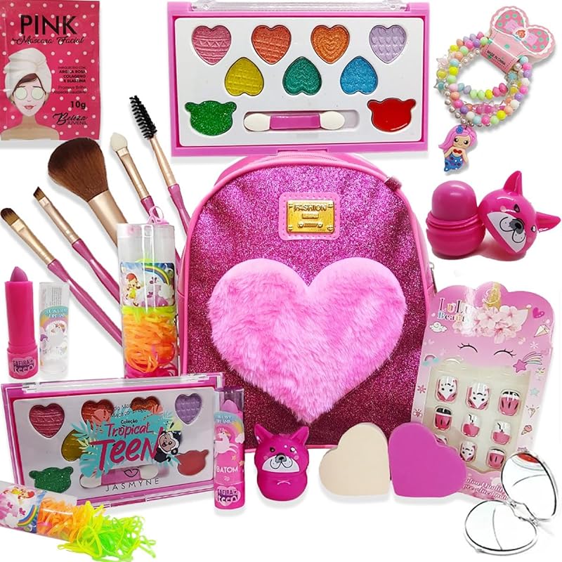 Conjunto De Maquiagem Mochila Infantil Kit Make Com Pulseira de Miçanga