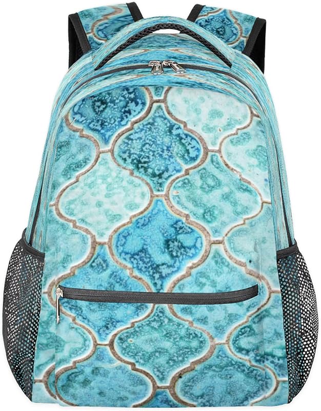 Mochilas marroquinas quadrifólio para mulheres e homens, mochila escolar turquesa treliça para meninos e meninas adolescentes, mochilas para laptop para faculdade, mochila de viagem à prova d’água mochila para caminhada, Multicor, Medium
