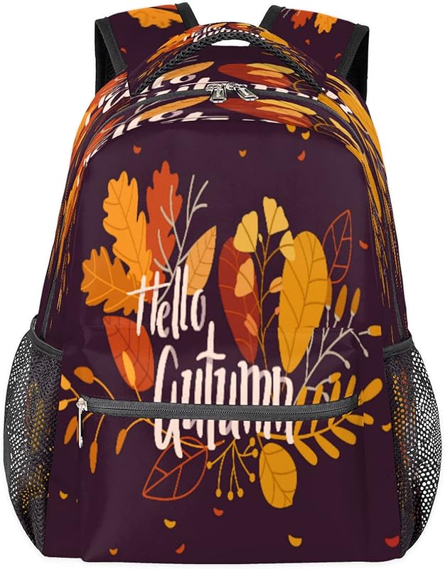 Hello Autumn Mochilas para mulheres e homens, mochila escolar de folhas para meninos e meninas adolescentes, mochilas para laptop para faculdade de trabalho, mochila de viagem à prova d’água mochila para livros para caminhadas, Multi