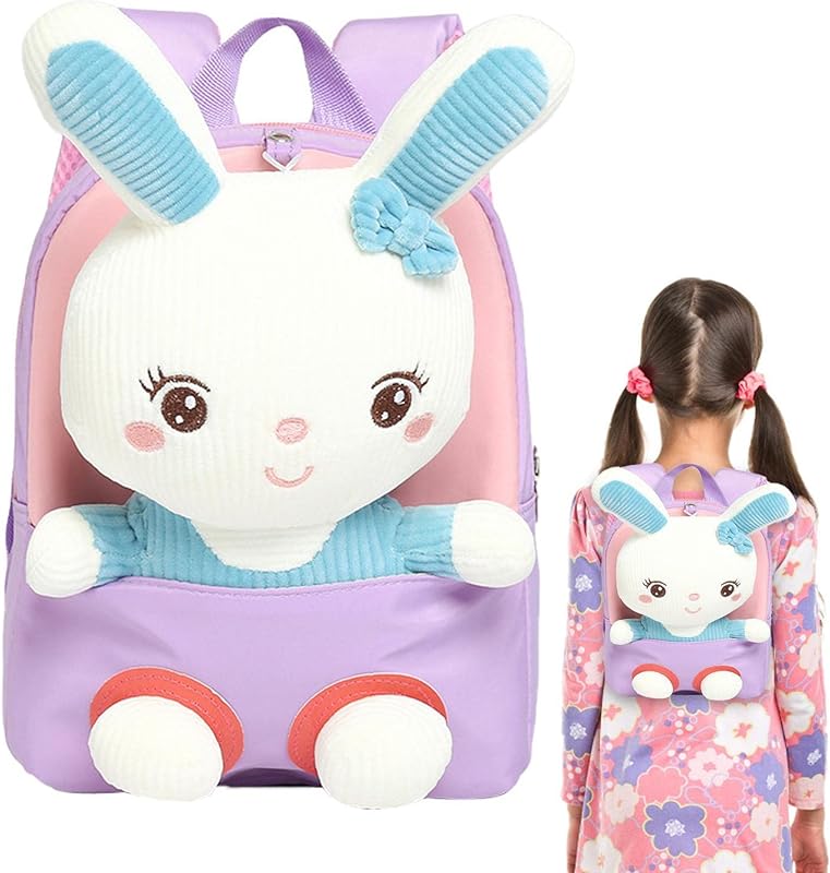 Coelho Boneca Mochila,menina adorável com coelho pelúcia destacável – Linda bolsa ombro pré-escolar infantil, bolsa livros escolares para meninas 2 a 6 anos