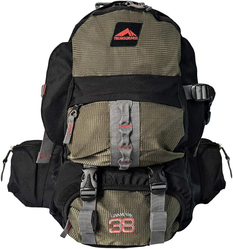 0038 – MOCHILA CRAMPON 38 – PRETO COM VERDE PONTILHADO