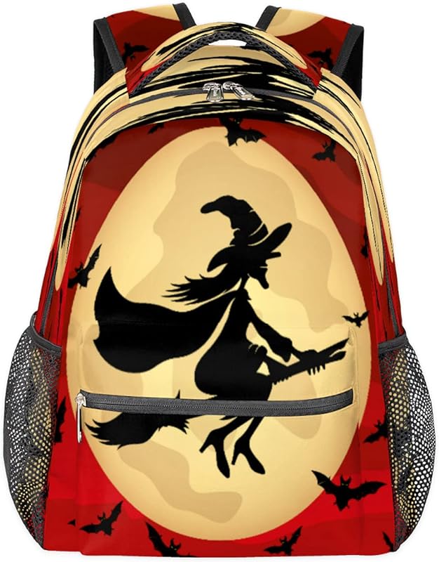 Mochila de bruxa de Halloween para mulheres e homens, mochila de viagem para laptop, impermeável, noite assustadora, mochila diária com vários bolsos, mochila casual para escola, acampamento,