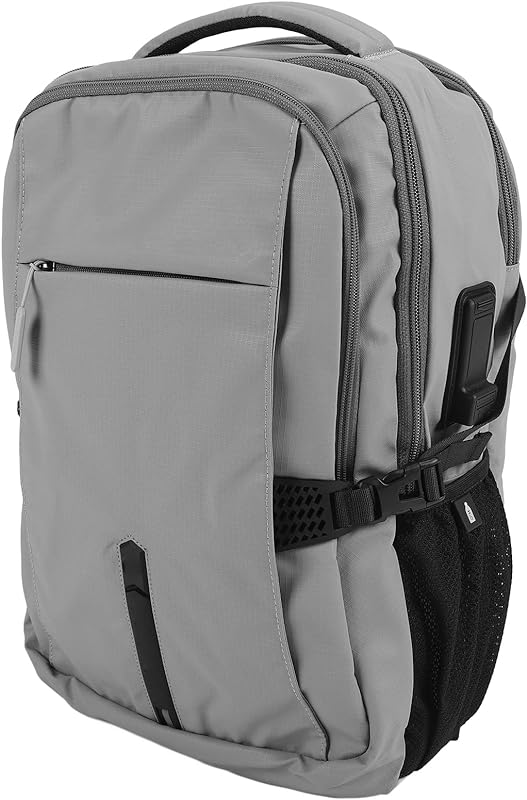 Mochila para computador, mochila multifuncional para computador, carregador USB, vários bolsos com zíper, impermeável, cinza, antifurto para trabalho em viagens