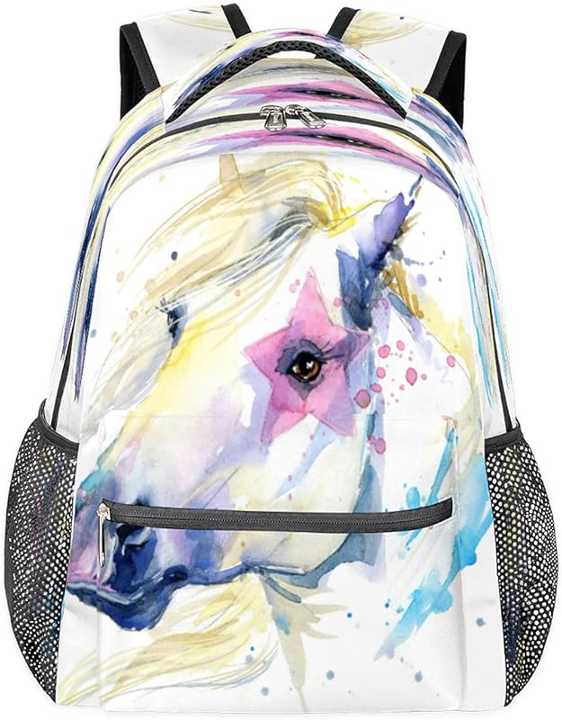 Mochila para mulheres e homens, aquarela, cavalo, viagem, laptop, mochila à prova d’água, mochila diária com vários bolsos, mochila casual para escola, acampamento, caminhada, trabalho, Multicor, Medium, Mochilas Daypack