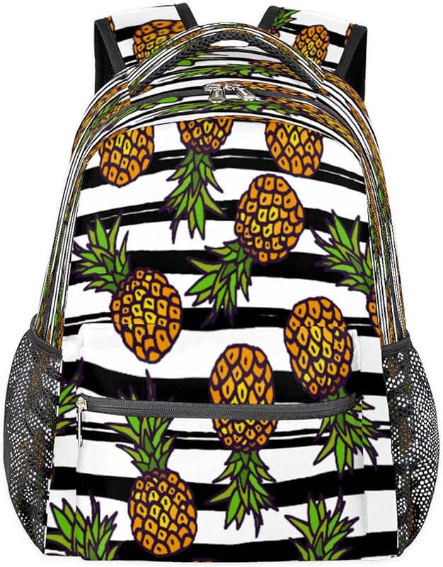 Mochilas para adolescentes, meninas, meninos, frutas, abacaxi, mochila de viagem para mulheres e homens, mochilas listradas, mochilas universitárias para escola, trabalho, laptop, mochila resistente à água para caminhadas, Multicor, Medium