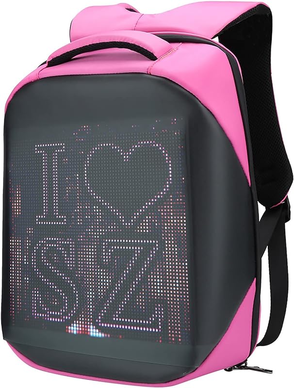 Mochila LED, Tela Colorida Programável, Mochila à Prova D’água, Mochila Inteligente Iluminada(Rosa)