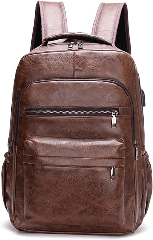 couro vintage masculina casual mochila feminina bolsa computador couro PU com compartimento para laptop, viagem, bolsa ombro universitária para escola