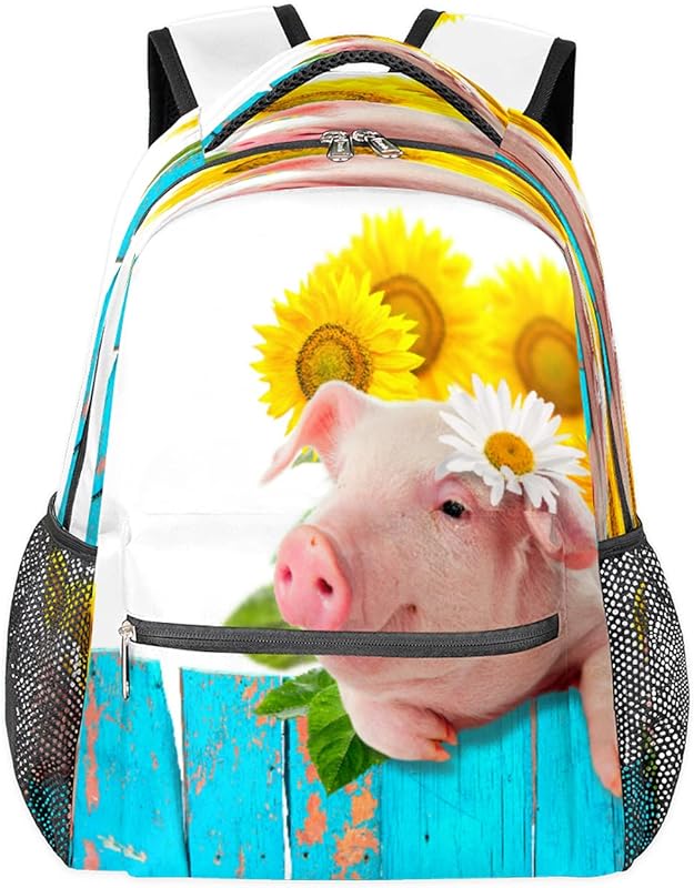 Mochila para mulheres homens flor girassol animal porco viagem laptop mochila impermeável mochila diária mochila com vários bolsos mochila casual mochila para escola, acampamento, caminhada, trabalho, Multicor, Medium, Mochilas Daypack
