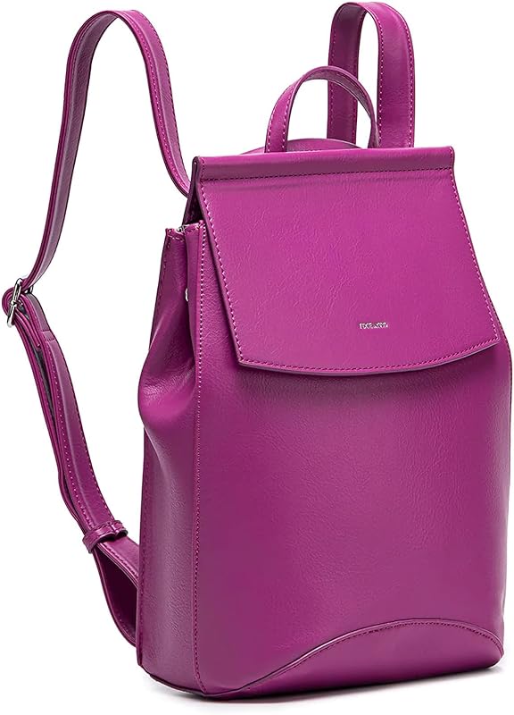 Mochila KIM-BACKPACK-OS, fecho de zíper dobrável, bolsa de ombro de couro vegano reciclado, rosa fúcsia, Rosa fúcsia, 13 x 10.25, Clássico
