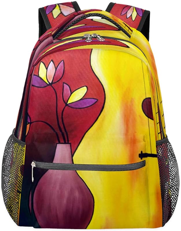 Mochilas de guitarra para mulheres e homens, mochila escolar de flores para meninos e meninas adolescentes, mochilas para laptop para faculdade de trabalho, mochila de viagem à prova d’água mochila para livros para caminhadas, Multicor, Medium