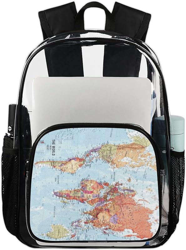 Mochila transparente mapa do mundo para educar padrão bolsa transparente, impermeável para escola, trabalho, viagem, meninas, meninos, Aldult, Multicor, One Size, Mochilas Daypack