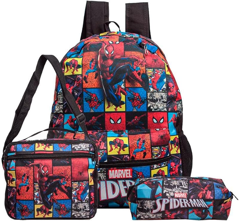 Kit Mochila Infantil de Costas Homem Aranha + Lancheira + Estojo