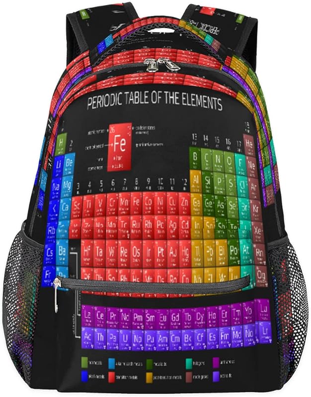 Mochilas educativas de química para mulheres e homens, mochila escolar de tabela periódica para meninos e meninas adolescentes, mochilas para laptop para faculdade, mochila de viagem à prova d’água mochila para livros para caminhadas, Multicor, Medium