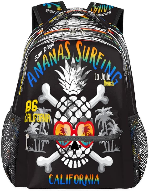 Mochila para mulheres homens e mulheres, com crânio de açúcar e abacaxi, mochila para laptop de viagem, mochila diária à prova d’água com vários bolsos, mochila casual para escola, acampamento, caminhada, trabalho, Multicor, Medium, Mochilas Daypack