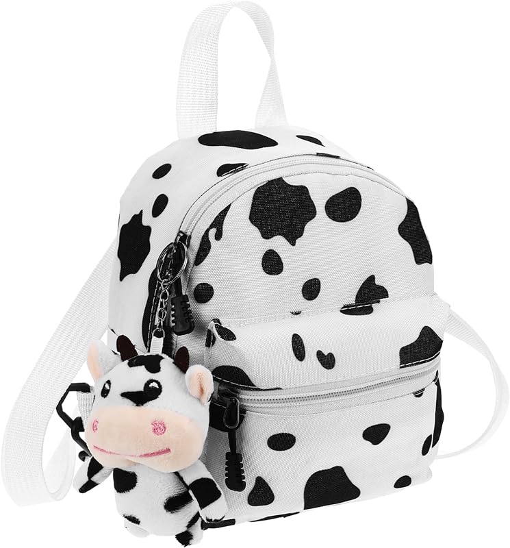 Carteira Fofa Mini Mochila Estampa De Vaca Mochila De Lona Pingente De Vaca De Pelúcia Carteira De Lona