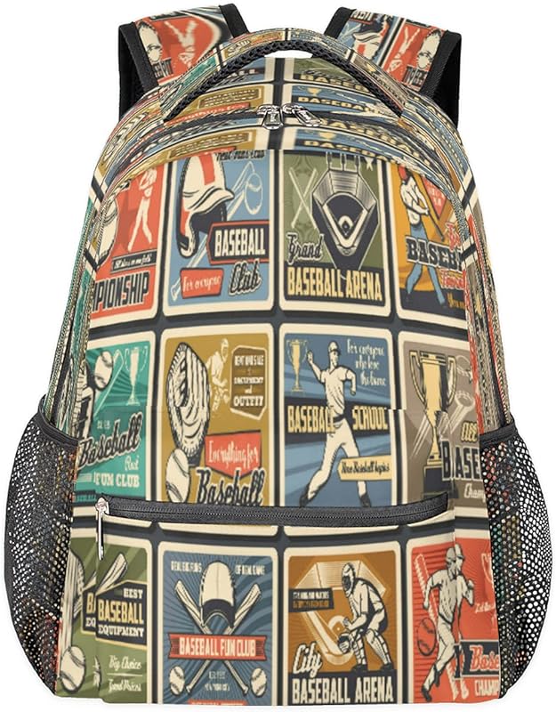 Mochilas para meninos e meninas jogador de beisebol mochila para laptop mochila escolar com vários bolsos bola mochila para viagem, caminhadas, acampamento, Multi, Medium, Mochilas Daypack