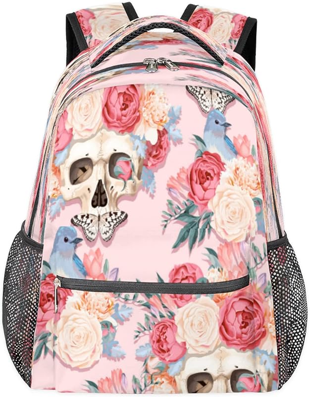 Mochilas de caveira de açúcar para mulheres e homens, mochila escolar de borboleta rosa para meninos e meninas adolescentes, mochilas para laptop para faculdade, mochila de viagem à prova d’água mochila para caminhada, Multicor, Medium
