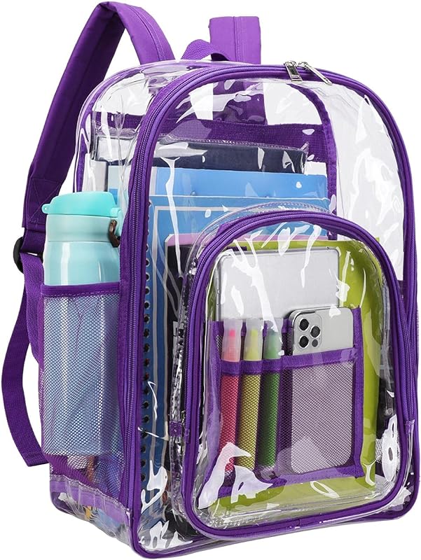 Mochila transparente com alças reforçadas, mochila PVC resistente, mochila à prova d’água para escola, trabalho, estádio, viagens e eventos esportivos