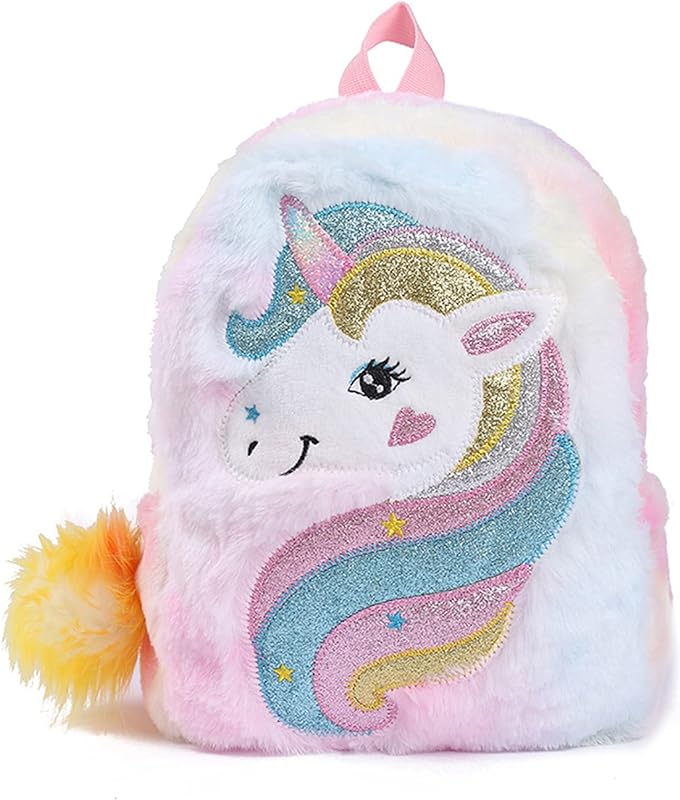 Mochila infantil de pelúcia para meninas, linda mochila escolar de unicórnio, bolsa de livros com estampa moderna para meninas (multicolorida, tamanho único) Mochila infantil de pelúcia para meninas, linda mochila escolar de unicórnio, bolsa de livros com estampa moderna para meninas (multicolorida, tamanho único)