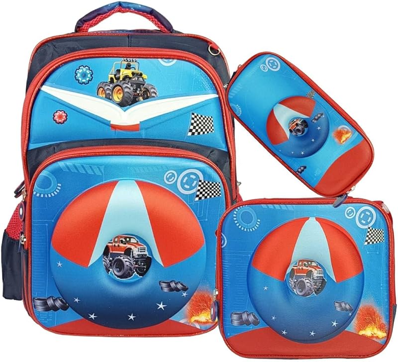 Kit Mochila Infantil 3D Bolsa Lancheira Térmica Estojo Desenho em Alto Relevo Escolinha Passeio Menina Menino