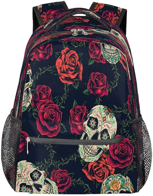 Mochila para mulheres e homens, caveira de açúcar, rosa, étnica, viagem, laptop, mochila à prova d’água, mochila diária com vários bolsos, mochila casual para escola, acampamento, caminhada, trabalho, Multicor, Medium