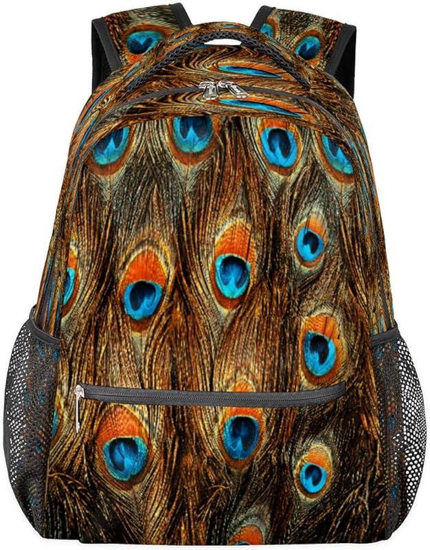 Mochilas de pavão de animal para mulheres homens, mochila escolar de penas para meninos e meninas adolescentes, mochilas para laptop para faculdade de trabalho, mochila de viagem à prova d’água mochila para livros para caminhadas, Multicor, Medium