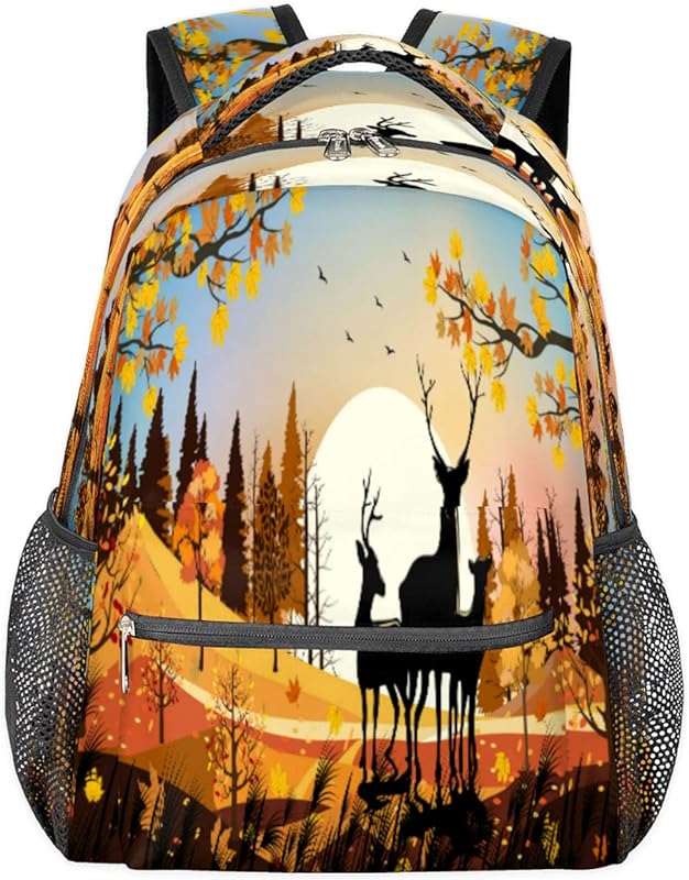 Mochilas para adolescentes meninas meninos cervo mochila de viagem para mulheres homens, bolsas de livros de animais da floresta mochilas universitárias para escola, trabalho laptop mochilas resistentes à água mochila para caminhadas, Multicor, Medium