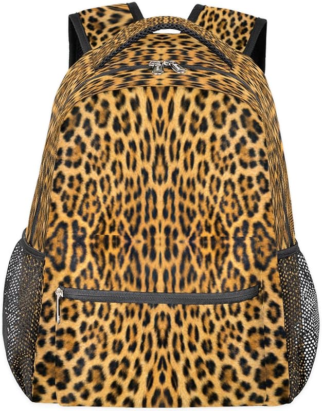 Mochilas para adolescentes, meninas, meninos, estampa de leopardo, mochila de viagem para mulheres e homens, mochila de viagem com textura de animal, mochilas universitárias para escola, trabalho, laptop, mochila resistente à água para caminhadas, Multicor, Medium