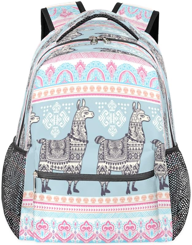 Mochilas étnicas para lhama para mulheres e homens, mochila escolar alpaca para meninos e meninas adolescentes, mochilas para laptop para faculdade, mochila de viagem à prova d’água mochila para caminhada, Multicor, Medium