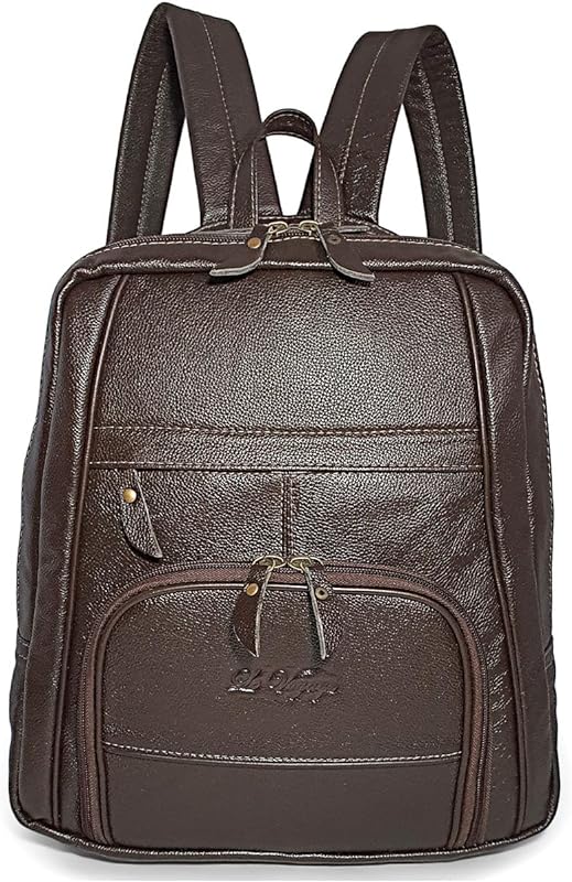 Mochila Feminina De Couro Legítimo Leve Para Notebook 14” Cor:Marrom