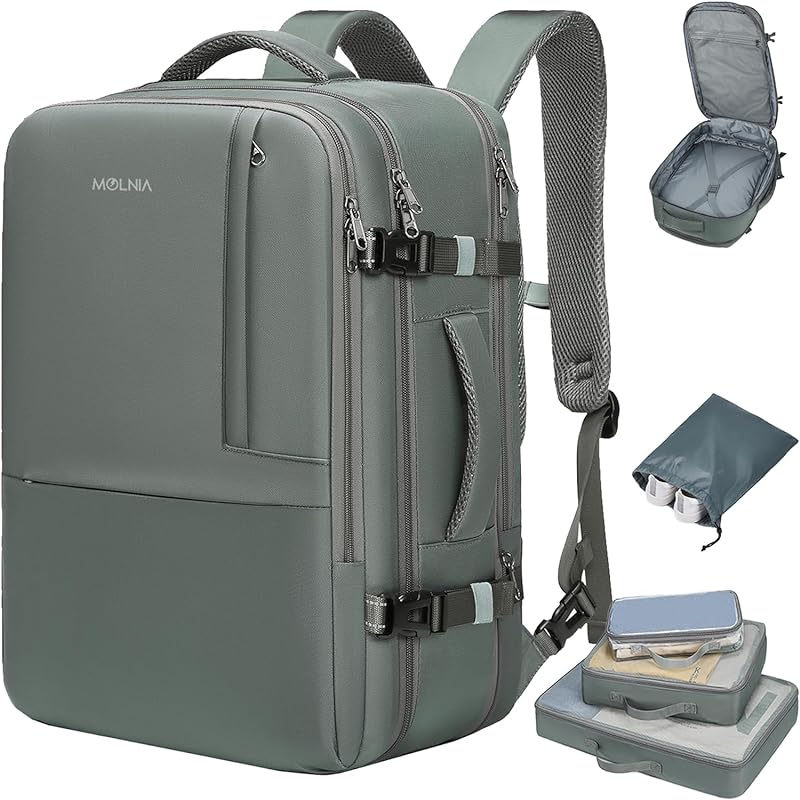 Mochila grande de viagem, mochila de transporte 47L, mochila para laptop de 17,3 polegadas, aprovada por voo, mala de negócios expansível