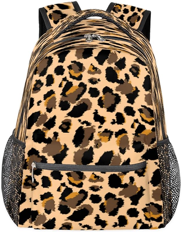 Mochilas com estampa de leopardo para mulheres e homens, mochila escolar de pele animal para meninos e meninas adolescentes, mochilas para laptop para faculdade, mochila de viagem à prova d’água mochila para caminhada, Multicor, Medium