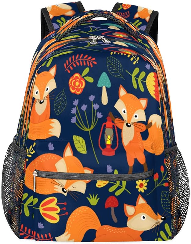 Mochilas escolares de raposa com desenho de animal fofo para meninas, mochila de estudante, resistente à água, padrão de raposa, mochila escolar de viagem para mulheres/homens, Multi, Medium